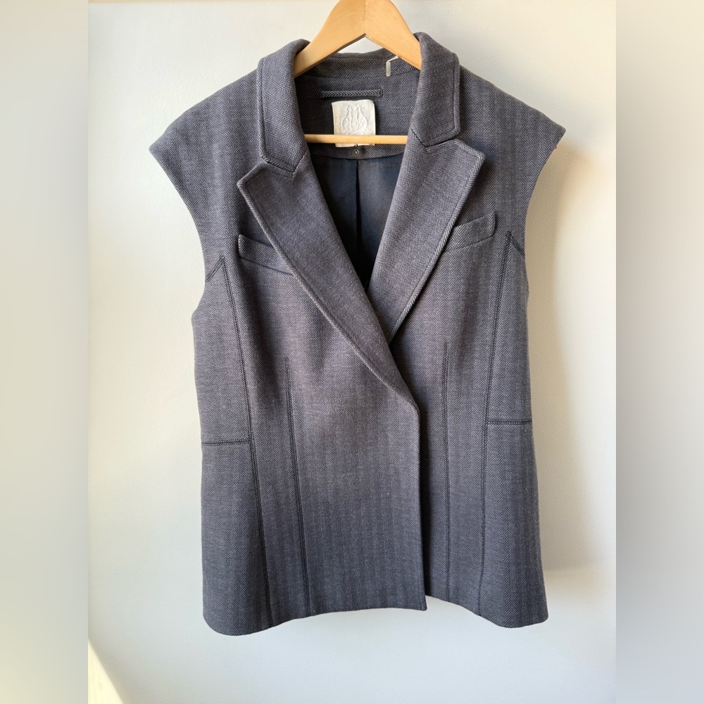 REBECCA TAYLOR Tailored Herringbone Vest Gray Sleeveless Blazer Office 10